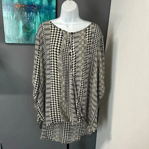 Russell Kemp Women’s Size 26/28 Houndstooth Print‎ Blouse Draped Lightweight